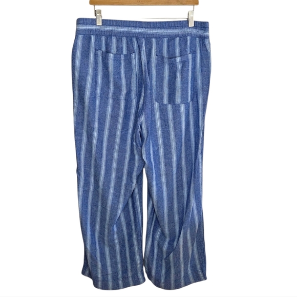 Old Navy | High Rise Wide Leg Blue White Chambray Striped Cropped Ankle Pants L - Picture 4 of 4